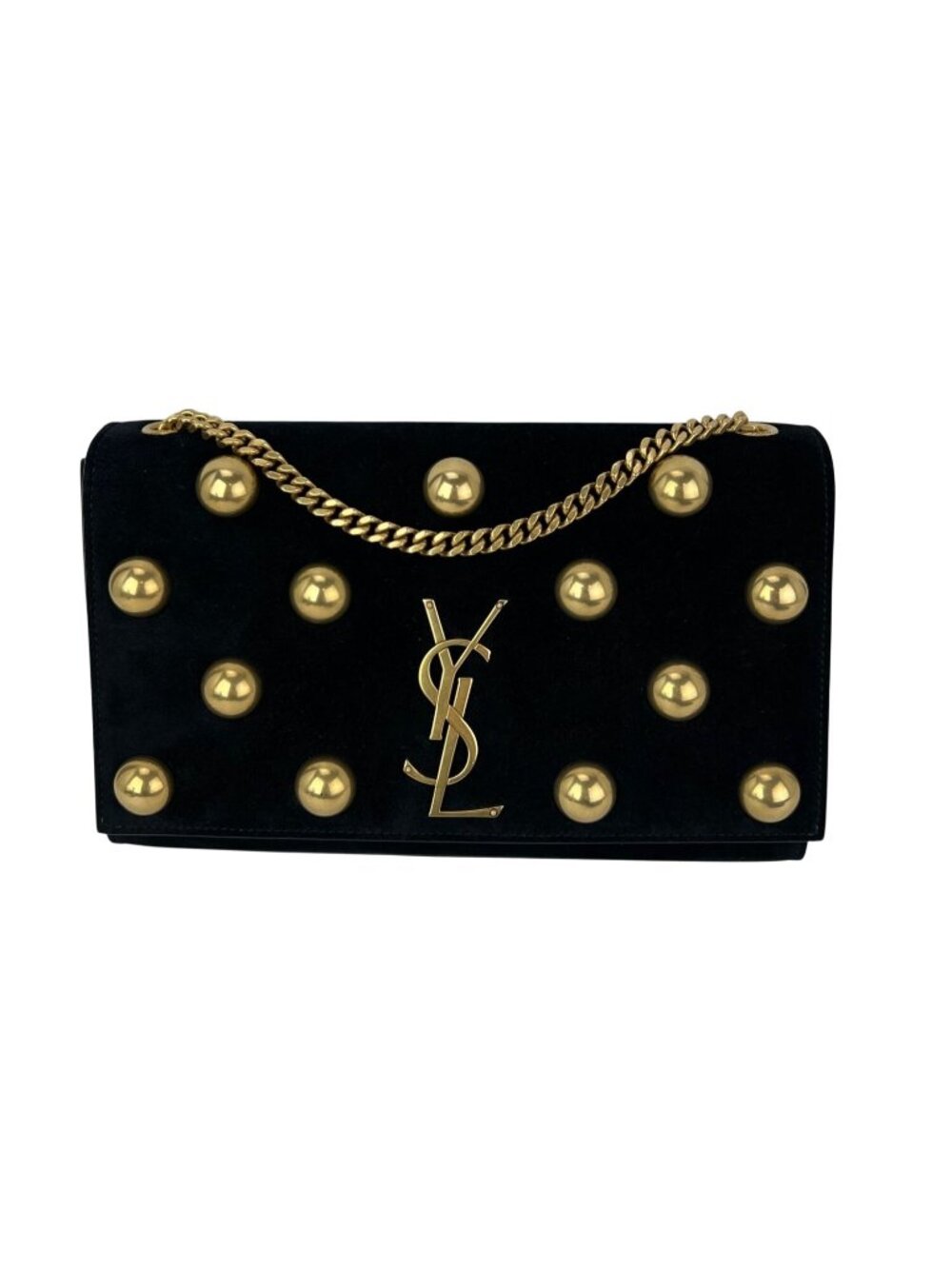 Saint Laurent Medium Kate Black Suede Studded Shoulder Bag